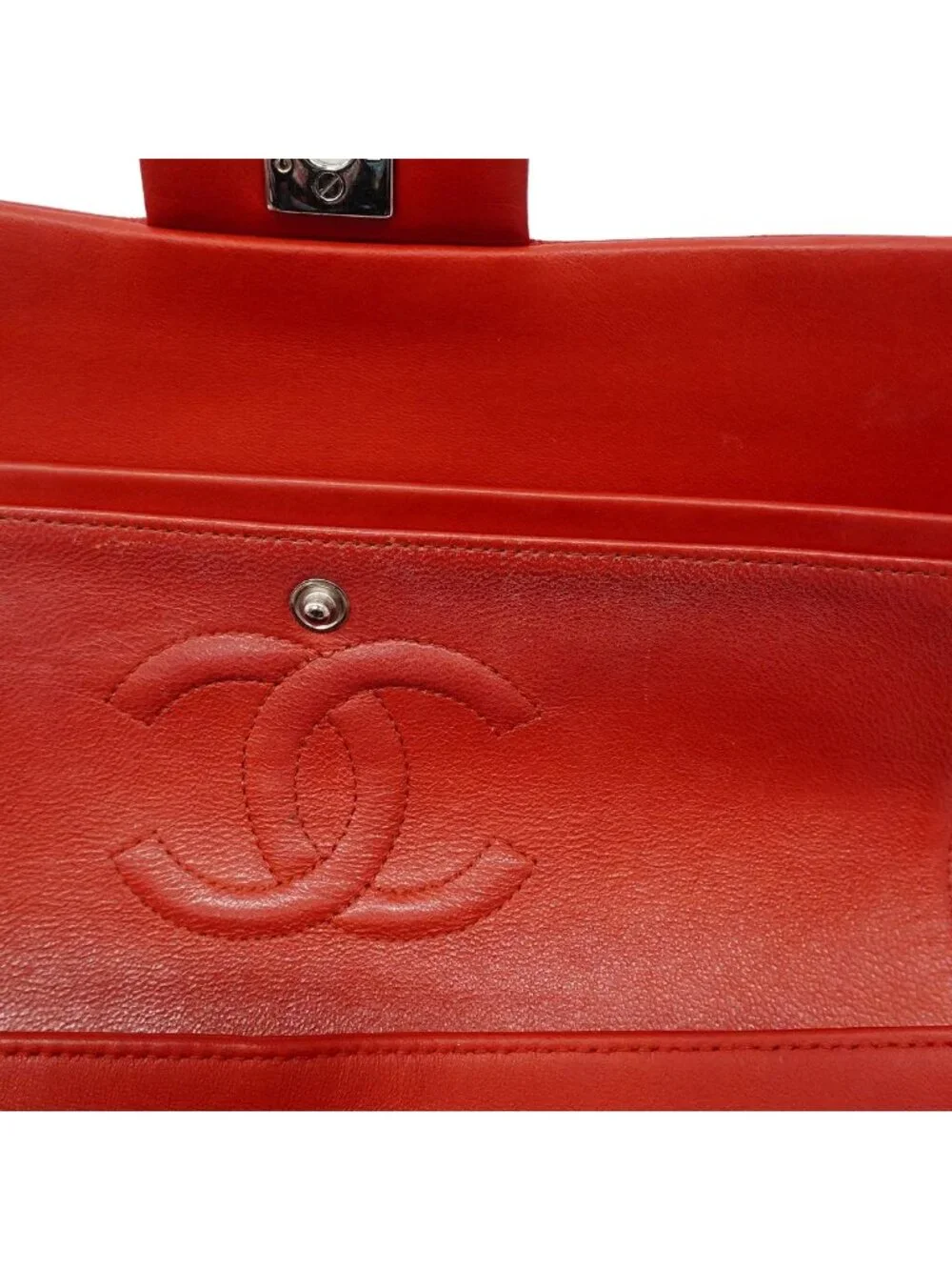 Chanel Shoulder Bag Quilted Lambskin Red Silver